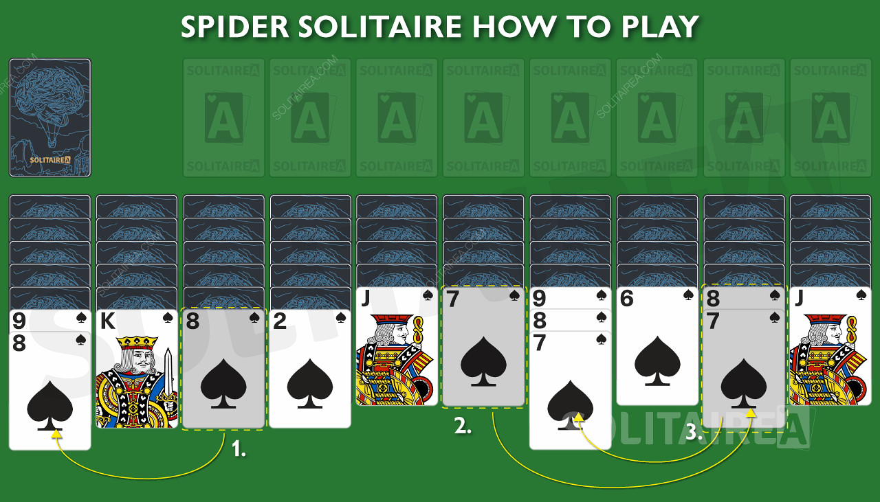 カードを動かして並べ替えると、埋もれていた新しいカードが現れるのが「Spider Solitaire」です。