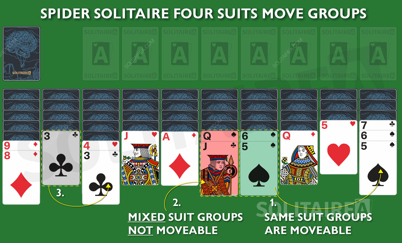 Spider Solitaire 4 Suitsでグループを移動させる方法